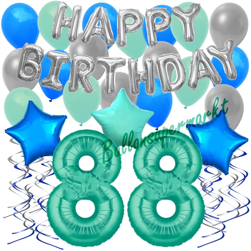 Ballons-und-Dekorations-Set-zum-88.-Geburtstag-Happy-Birthday-Aquamarin