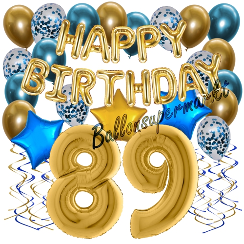Ballons-und-Dekorations-Set-zum-89.-Geburtstag-Happy-Birthday-Chrome-Blue-and-Gold