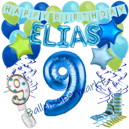 Ballons-und-Dekorations-Set-zum-9.-Geburtstag-Happy-Birthday-Blau-mit-Namen
