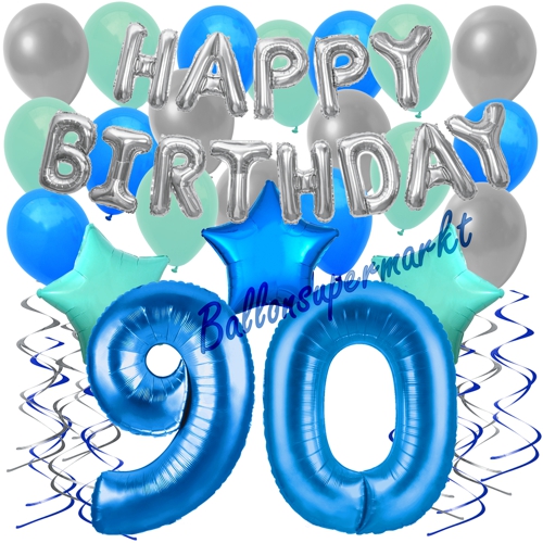 Ballons-und-Dekorations-Set-zum-90.-Geburtstag-Happy-Birthday-Blau