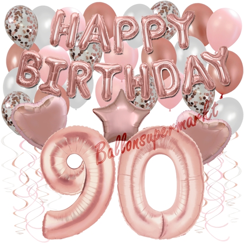 Ballons-und-Dekorations-Set-zum-90.-Geburtstag-Happy-Birthday-Rosegold
