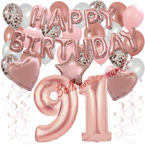 Ballons-und-Dekorations-Set-zum-91.-Geburtstag-Happy-Birthday-Rosegold