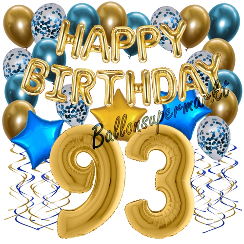 Ballons-und-Dekorations-Set-zum-93.-Geburtstag-Happy-Birthday-Chrome-Blue-and-Gold