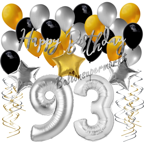 Ballons-und-Dekorations-Set-zum-93.-Geburtstag-Happy-Birthday-Silber-Gold-Schwarz