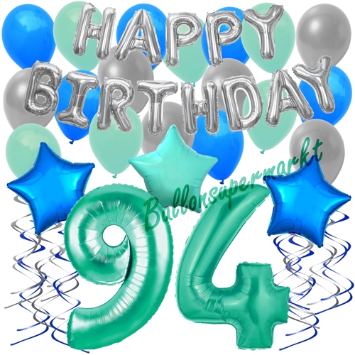 Ballons-und-Dekorations-Set-zum-94.-Geburtstag-Happy-Birthday-Aquamarin