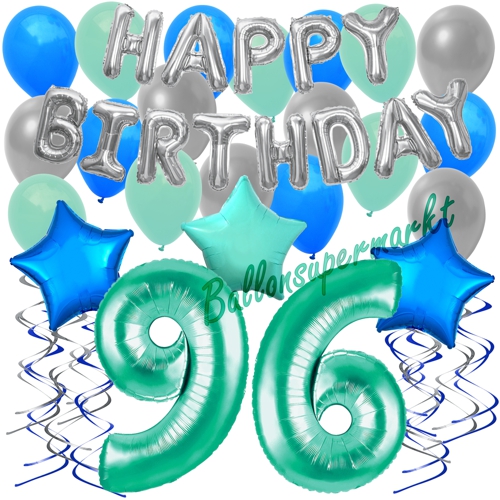 Ballons-und-Dekorations-Set-zum-96.-Geburtstag-Happy-Birthday-Aquamarin