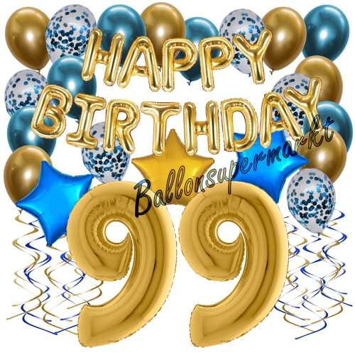 Ballons-und-Dekorations-Set-zum-99.-Geburtstag-Happy-Birthday-Chrome-Blue-and-Gold