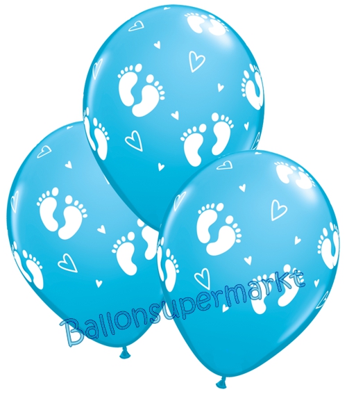 Ballons-und-Helium-Set-Einweg-Geburt-Baby-Footprints-hellblau-Ballonflug-Dekoration-Babyparty-Junge