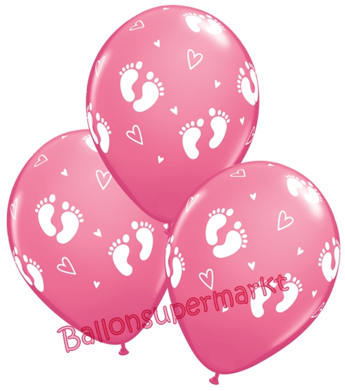 Ballons-und-Helium-Set-Einweg-Geburt-Baby-Footprints-rosa-Ballonflug-Dekoration-Babyparty-Maedchen