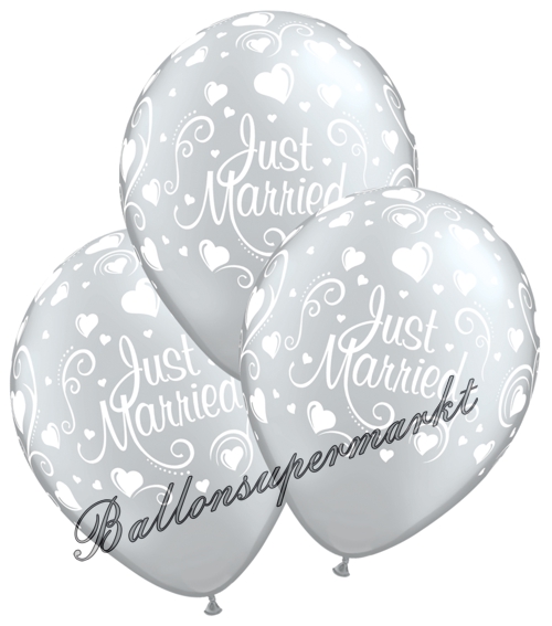 Ballons-und-Helium-Set-Einweg-Just-Married-silber-Ballonflug-Dekoration-Hochzeitsfest