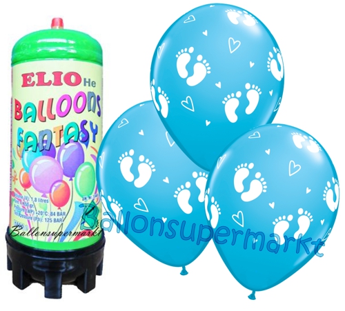 Ballons-und-Helium-Set-Midi-Einweg-Geburt-Baby-Footprints-hellblau-25-Stueck-Ballonflug-Dekoration-Babyparty-Junge