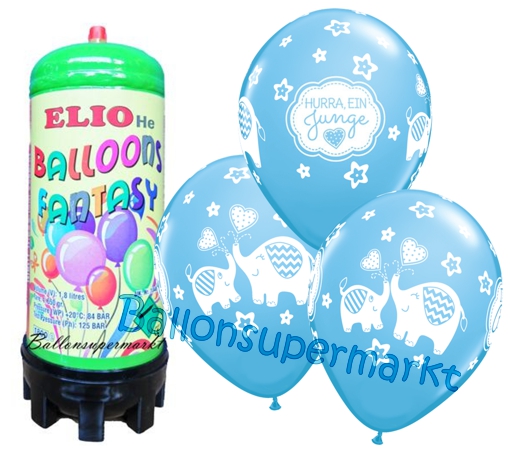 Ballons-und-Helium-Set-Midi-Einweg-Geburt-Hurra-ein-Junge-25-Stueck-Ballonflug-Dekoration-Babyparty