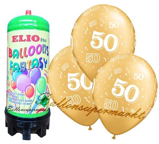 Ballons-und-Helium-Set-Midi-Einweg-Goldene-Hochzeit-Zahl-50-25-Stueck-Ballonflug-Dekoration-Goldhochzeitsfest