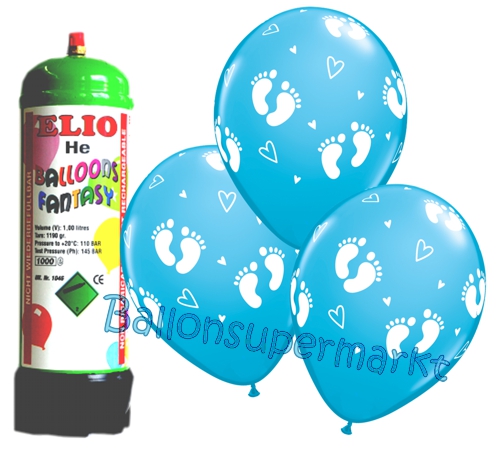 Ballons-und-Helium-Set-Mini-Einweg-Geburt-Baby-Footprints-hellblau-12-Stueck-Ballonflug-Dekoration-Babyparty-Junge