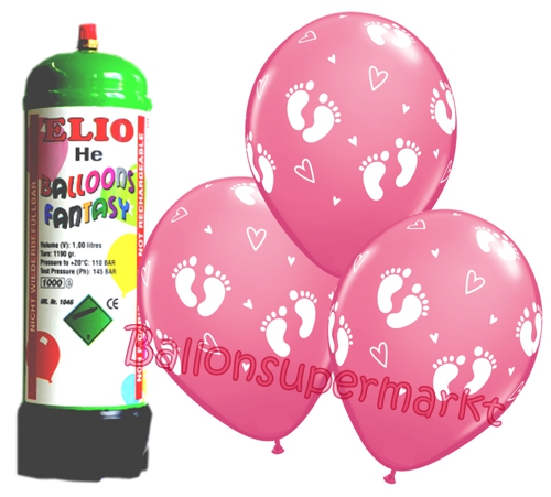 Ballons-und-Helium-Set-Mini-Einweg-Geburt-Baby-Footprints-rosa-12-Stueck-Ballonflug-Dekoration-Babyparty-Maedchen