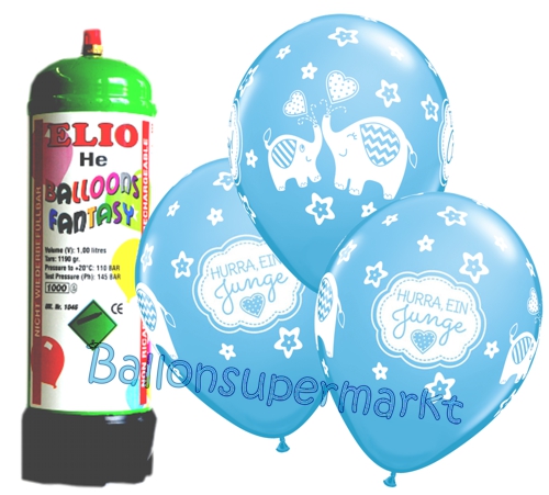 Ballons-und-Helium-Set-Mini-Einweg-Geburt-Hurra-ein-Junge-12-Stueck-Ballonflug-Dekoration-Babyparty