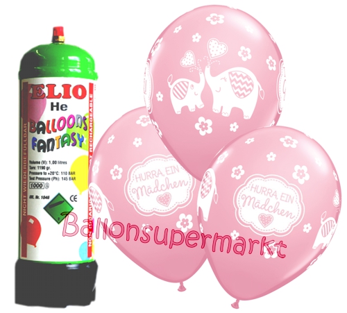 Ballons-und-Helium-Set-Mini-Einweg-Geburt-Hurra-ein-Maedchen-12-Stueck-Ballonflug-Dekoration-Babyparty
