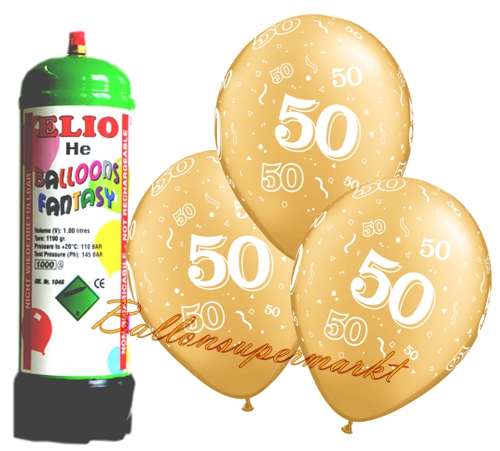 Ballons-und-Helium-Set-Mini-Einweg-Goldene-Hochzeit-Zahl-50-12-Stueck-Ballonflug-Dekoration-Goldhochzeitsfest