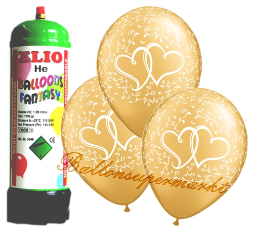 Ballons-und-Helium-Set-Mini-Einweg-Hochzeit-Entwined-Hearts-gold-12-Stueck-Ballonflug-Dekoration-Hochzeitsfest-Trauung