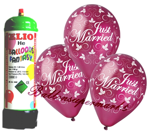 Ballons-und-Helium-Set-Mini-Einweg-Just-married-burgund-12-Stueck-Ballonflug-Dekoration-Hochzeitsfest-Trauung