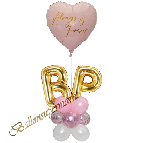 Ballonsdekoration-Hochzeit-Always-and-Forever-mit-Initialen-Rosegold-Gold-personalisierte-Deko-Tischdeko-Hochzeitsfest