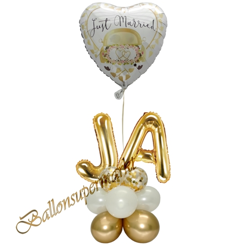 Ballonsdekoration-Hochzeit-Just-Married-Ja-Weiss-Gold-Deko-Tischdeko-Hochzeitsfest