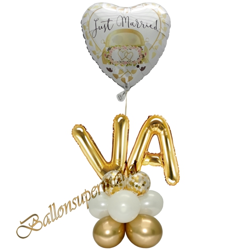 Ballonsdekoration-Hochzeit-Just-Married-mit-Initialen-Weiss-Gold-personalisierte-Deko-Tischdeko-Hochzeitsfest