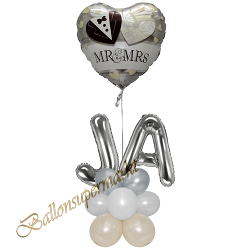 Ballonsdekoration-Hochzeit-Mr-and-Mrs-Brautpaar-Creme-Weiss-Silber-Deko-Tischdeko-Hochzeitsfest