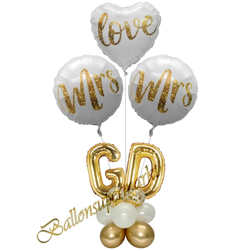 Ballonsdekoration-Hochzeit-Mrs-and-Mrs-Love-mit-Initialen-Gold-Weiss-personalisierte-Deko-zum-Hochzeitsfest