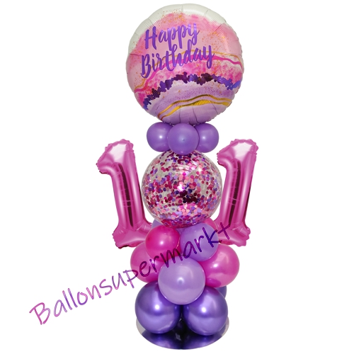 Ballonsdekoration-LED-Happy-Birthday-11-Pink-Lila-Deko-Tischdeko-zum-11.-Geburtstag