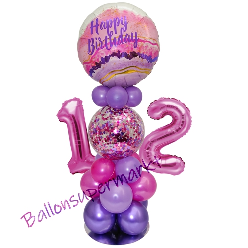 Ballonsdekoration-LED-Happy-Birthday-12-Pink-Lila-Deko-Tischdeko-zum-12.-Geburtstag