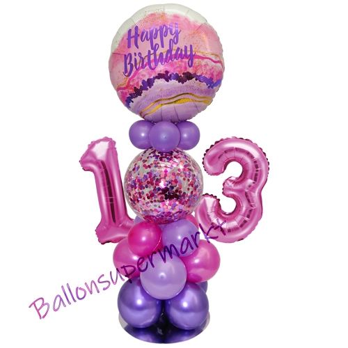 Ballonsdekoration-LED-Happy-Birthday-13-Pink-Lila-Deko-Tischdeko-zum-13.-Geburtstag