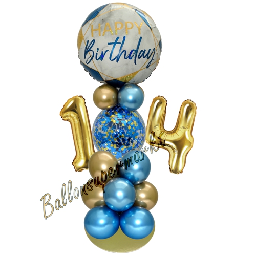 Ballonsdekoration-LED-Happy-Birthday-14-Blau-Gold-Deko-Tischdeko-zum-14.-Geburtstag