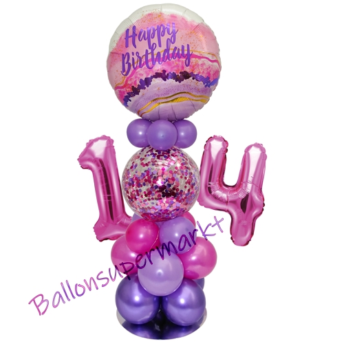 Ballonsdekoration-LED-Happy-Birthday-14-Pink-Lila-Deko-Tischdeko-zum-14.-Geburtstag