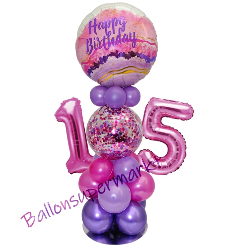 Ballonsdekoration-LED-Happy-Birthday-15-Pink-Lila-Deko-Tischdeko-zum-15.-Geburtstag