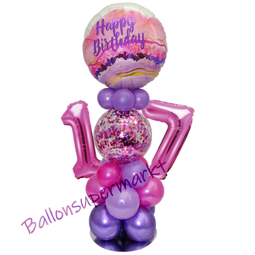 Ballonsdekoration-LED-Happy-Birthday-17-Pink-Lila-Deko-Tischdeko-zum-17.-Geburtstag