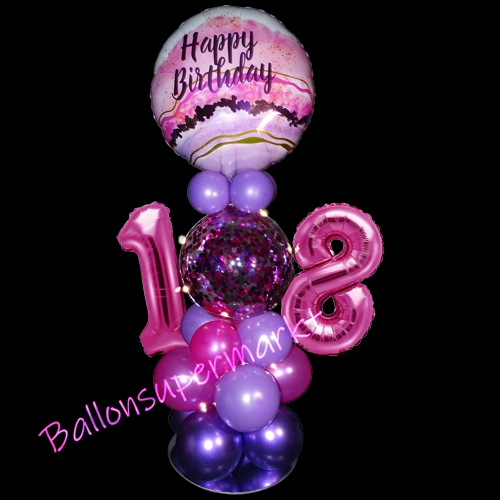 Ballonsdekoration-LED-Happy-Birthday-18-Pink-Lila-Deko-Tischdeko-zum-18.-Geburtstag-Dekobeispiel-beleuchtet