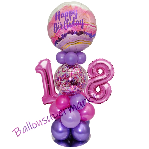 Ballonsdekoration-LED-Happy-Birthday-18-Pink-Lila-Deko-Tischdeko-zum-18.-Geburtstag