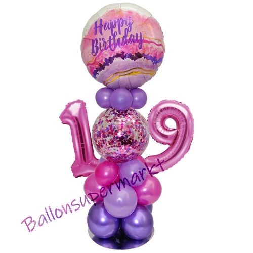 Ballonsdekoration-LED-Happy-Birthday-19-Pink-Lila-Deko-Tischdeko-zum-19.-Geburtstag