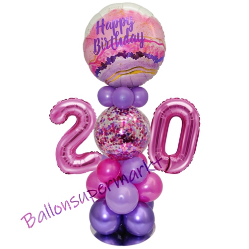 Ballonsdekoration-LED-Happy-Birthday-20-Pink-Lila-Deko-Tischdeko-zum-20.-Geburtstag