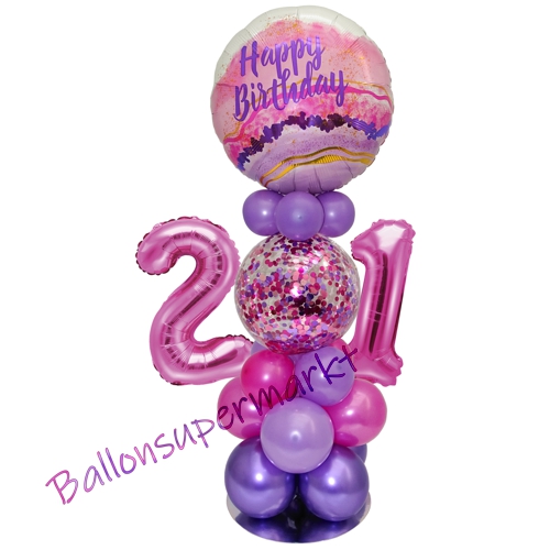 Ballonsdekoration-LED-Happy-Birthday-21-Pink-Lila-Deko-Tischdeko-zum-21.-Geburtstag