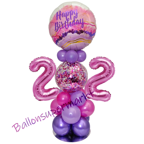 Ballonsdekoration-LED-Happy-Birthday-22-Pink-Lila-Deko-Tischdeko-zum-22.-Geburtstag