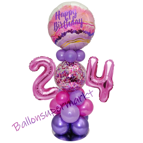 Ballonsdekoration-LED-Happy-Birthday-24-Pink-Lila-Deko-Tischdeko-zum-24.-Geburtstag