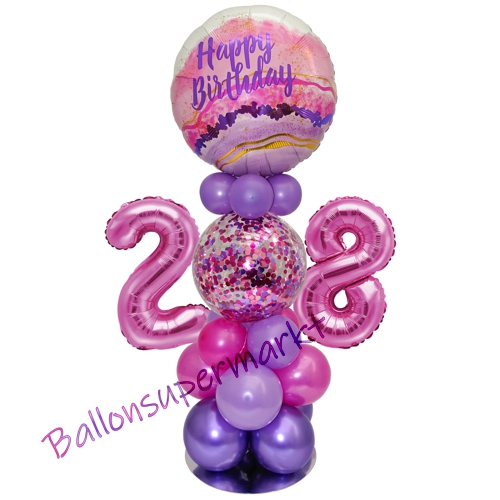 Ballonsdekoration-LED-Happy-Birthday-28-Pink-Lila-Deko-Tischdeko-zum-28.-Geburtstag