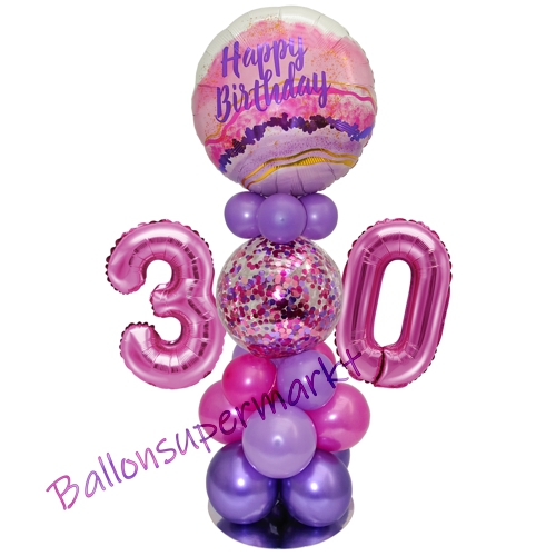 Ballonsdekoration-LED-Happy-Birthday-30-Pink-Lila-Deko-Tischdeko-zum-30.-Geburtstag