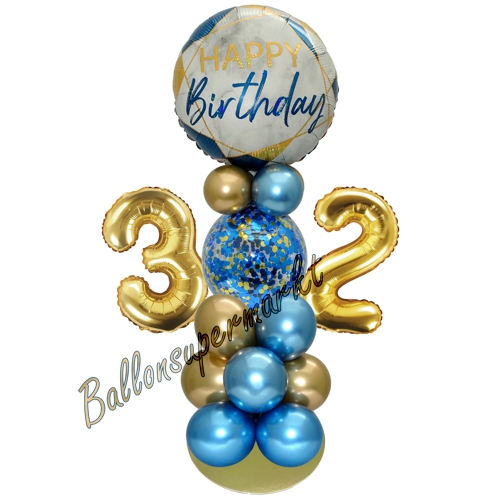 Ballonsdekoration-LED-Happy-Birthday-32-Blau-Gold-Deko-Tischdeko-zum-32.-Geburtstag