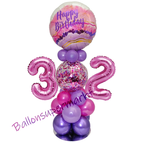 Ballonsdekoration-LED-Happy-Birthday-32-Pink-Lila-Deko-Tischdeko-zum-32.-Geburtstag