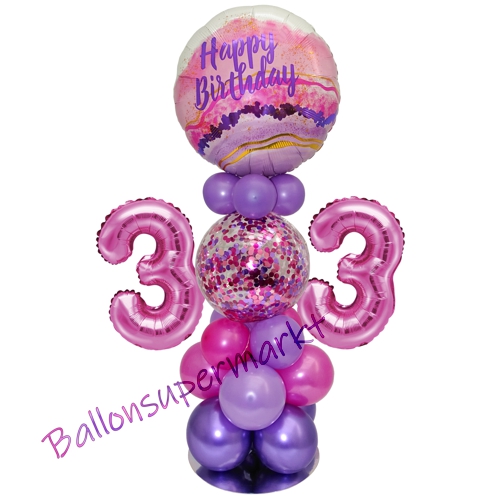 Ballonsdekoration-LED-Happy-Birthday-33-Pink-Lila-Deko-Tischdeko-zum-33.-Geburtstag