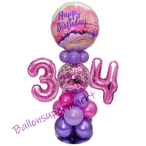 Ballonsdekoration-LED-Happy-Birthday-34-Pink-Lila-Deko-Tischdeko-zum-34.-Geburtstag