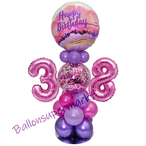 Ballonsdekoration-LED-Happy-Birthday-38-Pink-Lila-Deko-Tischdeko-zum-38.-Geburtstag